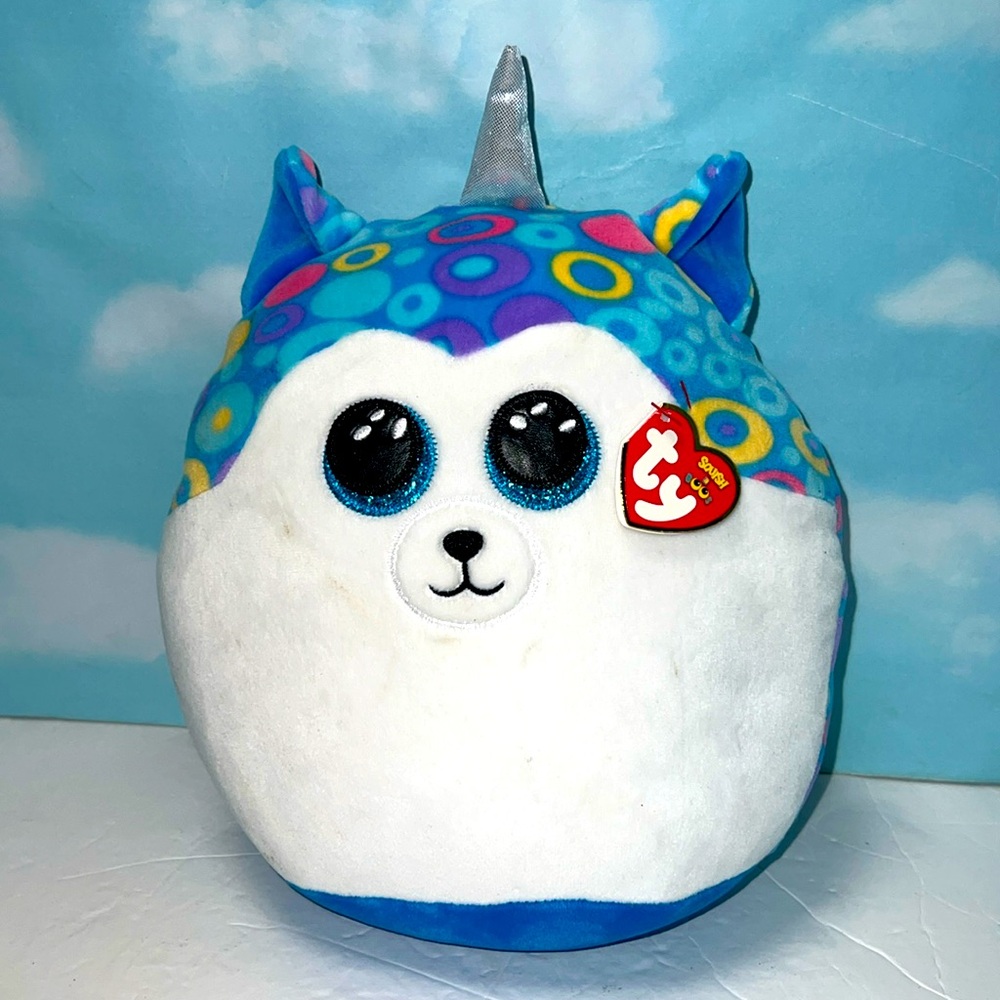 Ty Husky Plush 10" Blue Helena Puppy Dog Stuffed Animal polka dot kawaii gift